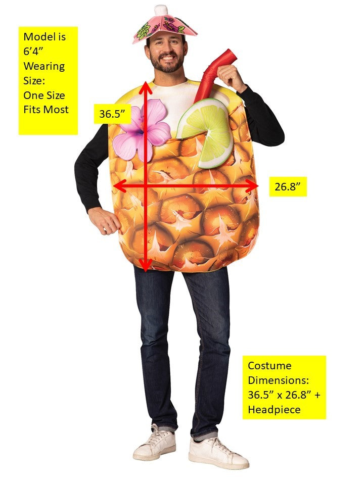 Pineapple Cocktail Drink Costume, Adult One Size