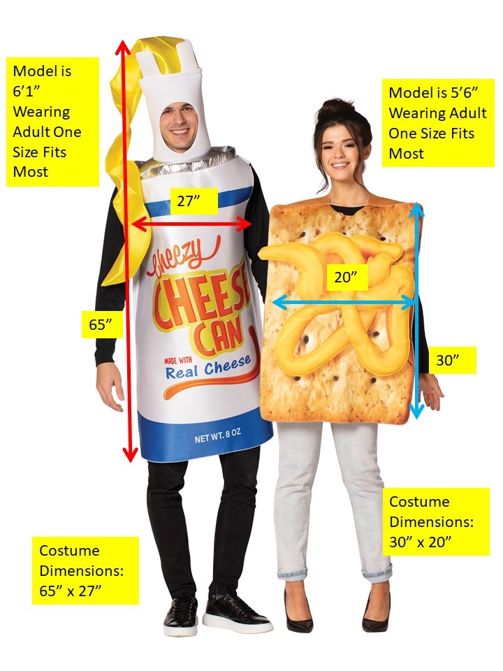 Cheezey Cheese Spray Can w. Cheese on Cracker Couples Costume, Adult One Size