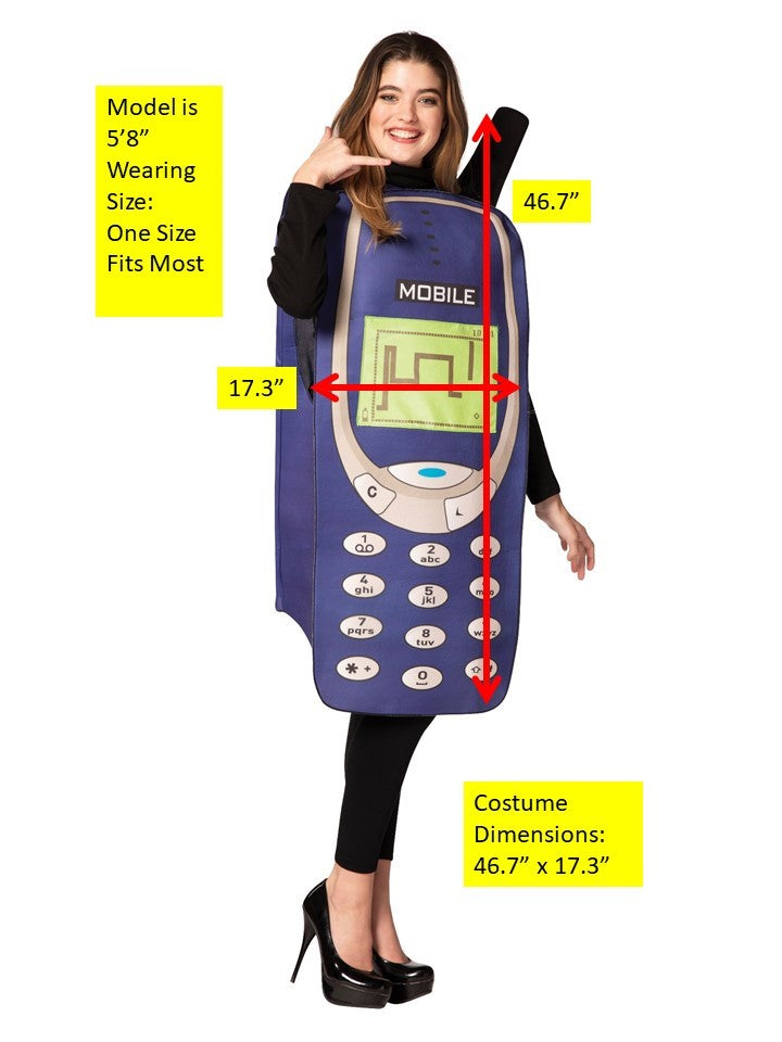 Retro 2000's Cell Phone Costume, Adult One Size