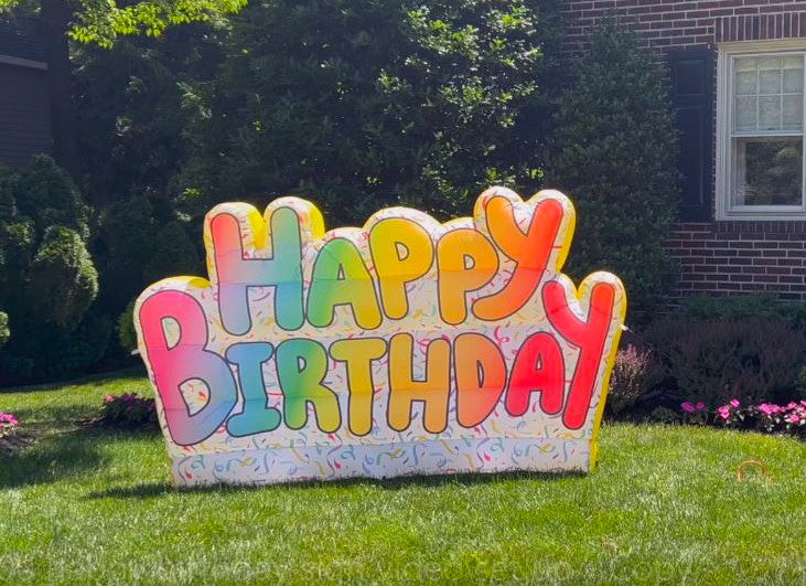 Happy Birthday Inflatable Lawn Sign, Lights Up, Indoor Decoration, 9' L x 5''H
