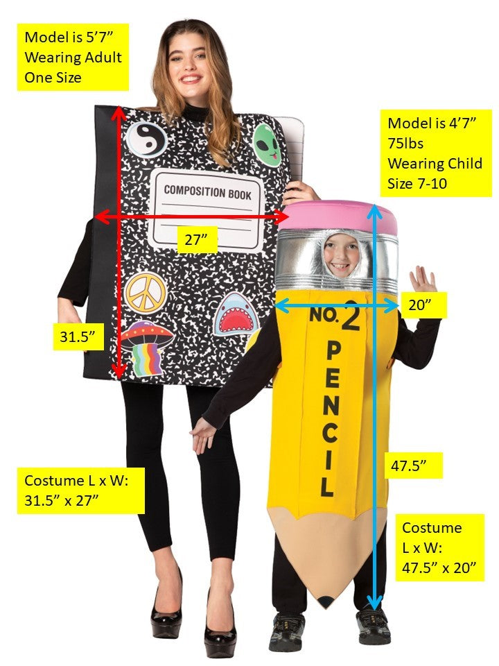 Take Note 2 Composition Notebook & Pencil Child 7-10 Combo Halloween Costume Set