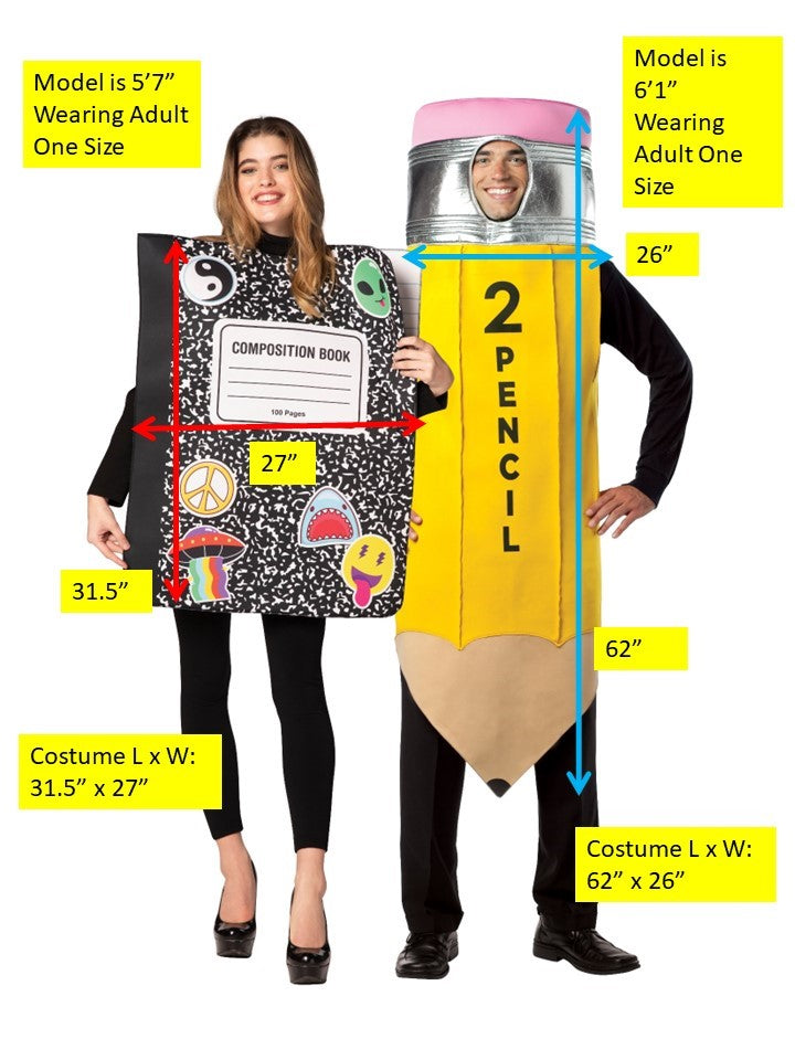 Composition Notebook & Pencil Couples Halloween Costume, Adult One Size