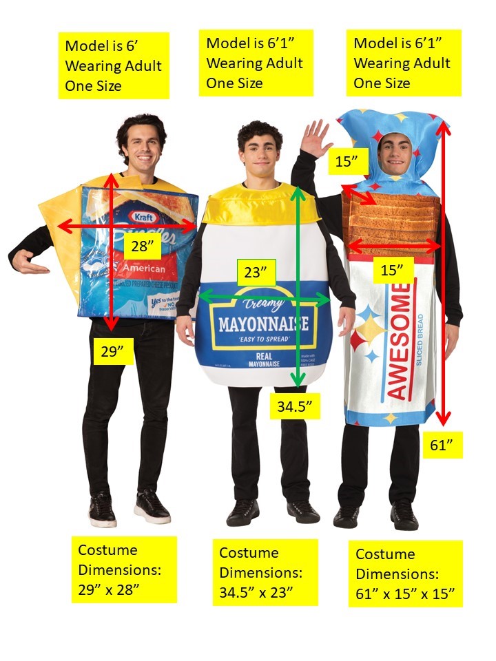 Mayonnaise Jar, Loaf of Bread, & Kraft Cheese Singles Group Costume, Adult O/S
