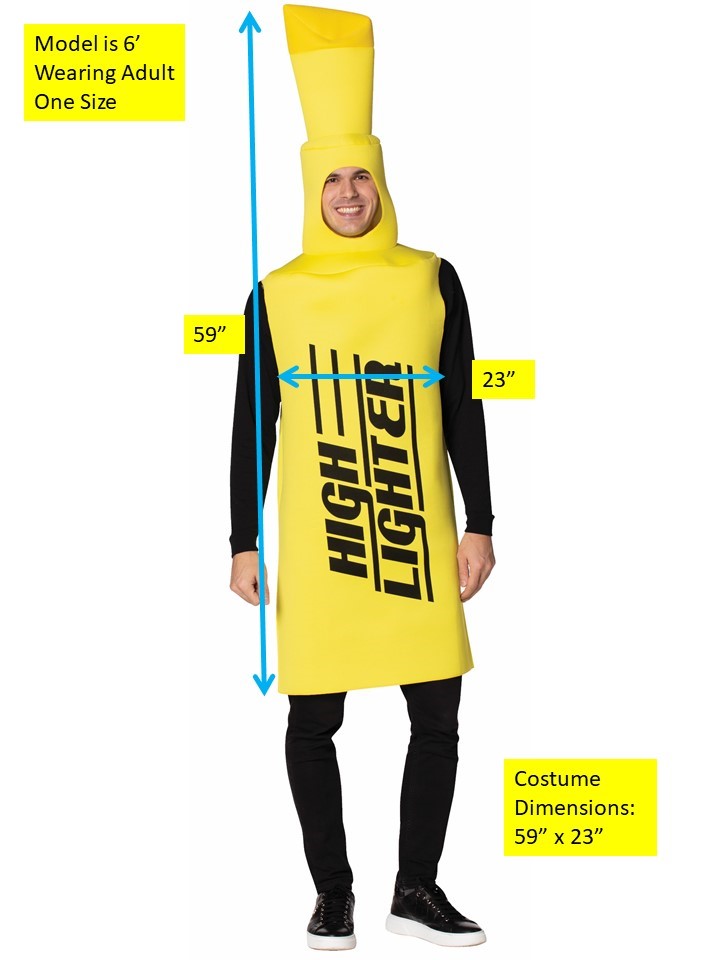 Yellow Highlighter Halloween Costume, Adult One Size