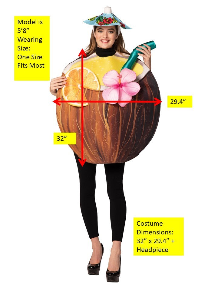 Coconut Cocktail Drink Costume, Adult One Size
