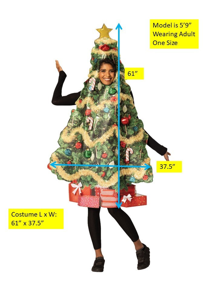 Ultimate Retro Christmas Tree Costume w. Battery Powered String of Lights, O/S