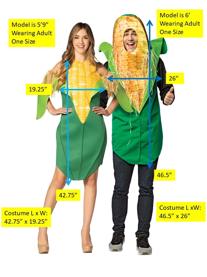Corn on the Cob Dress & Corn on the Cob Tunic Couples Costume, Adult One Size