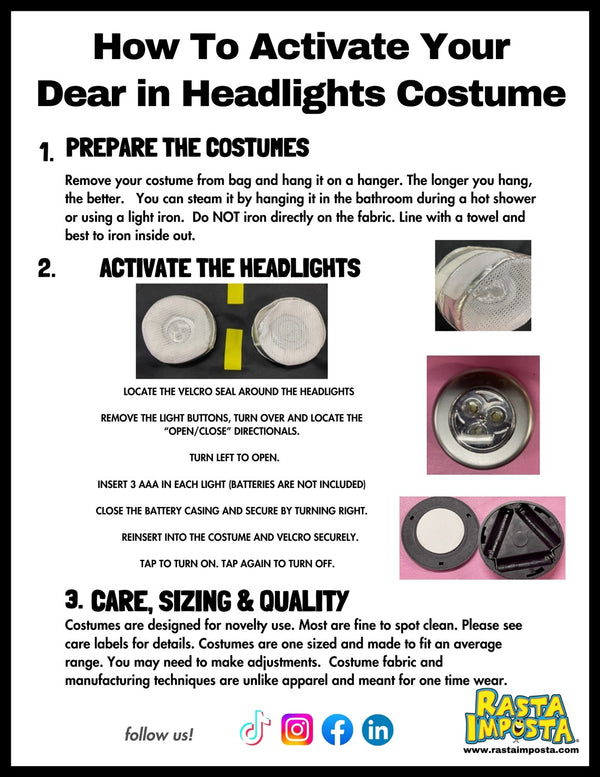 Deer in Headlights Couple Costume, Adult One Size & Women's Dress Size 4-10