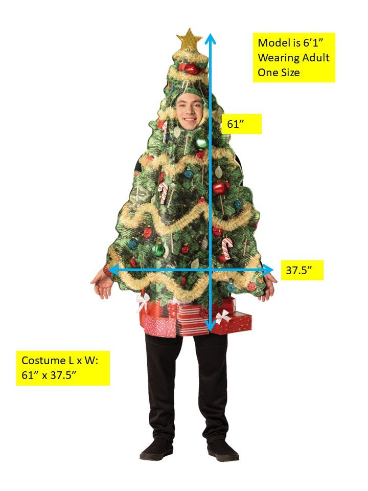 Ultimate Retro Christmas Tree Costume w. Battery Powered String of Lights, O/S