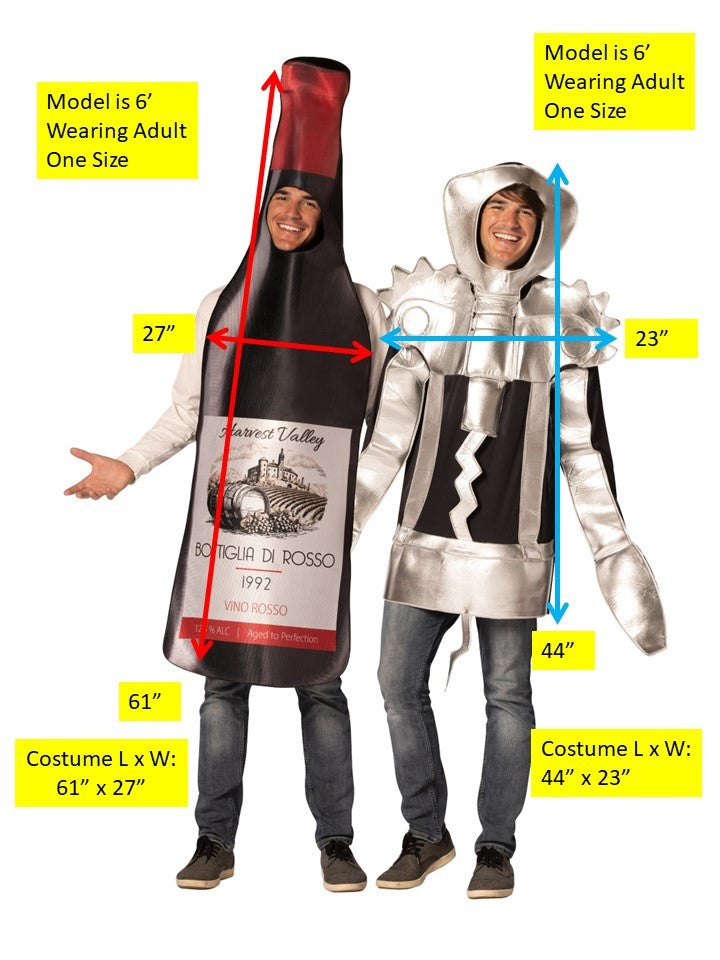 Winged Corkscrew & Get Real Bottle of Red Wine Couples Costume, Adult One Size