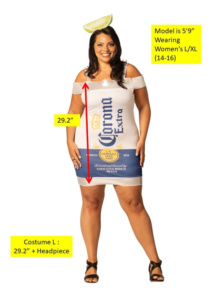 Corona Extra Beer Dress Halloween Costume, Women's Size L-XL (14-16)