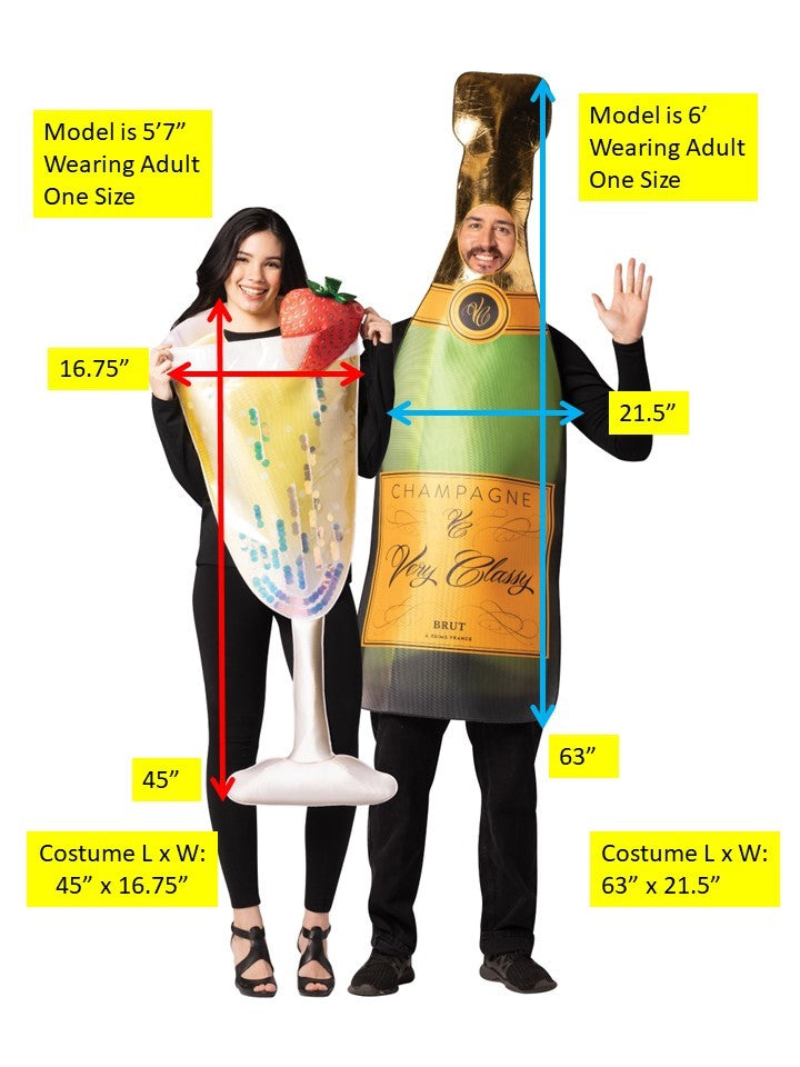 Champagne Bottle & Champagne Flute Glass Couple Halloween Costume, One Size