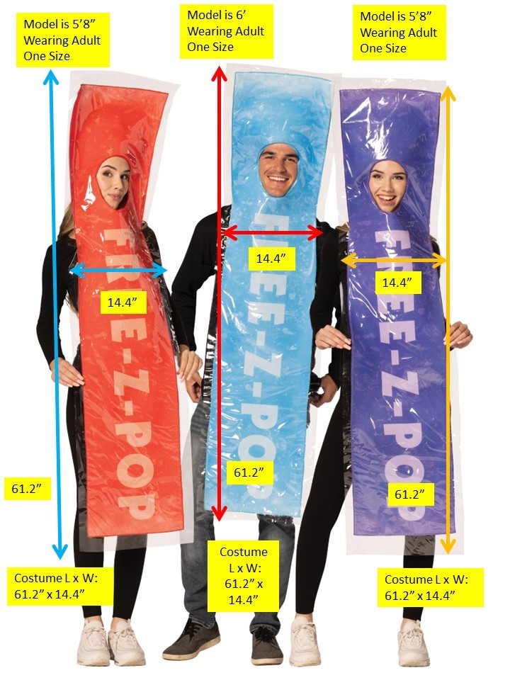 3 Pack Adults FREE-Z Red, Blue & Purple Ice Pop Group Costume, Adult One Size