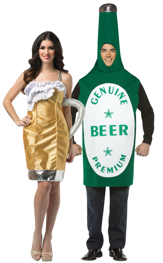 Genuine Beer Bottle & Beer Mug Dress Couple Costume, Adult One Size & Women's Size 4-10