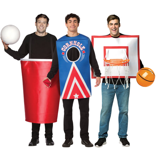 Basketball Hoop & Ball, Cornhole &  Red Beer Pong Cup Group Costume, Adult One Size