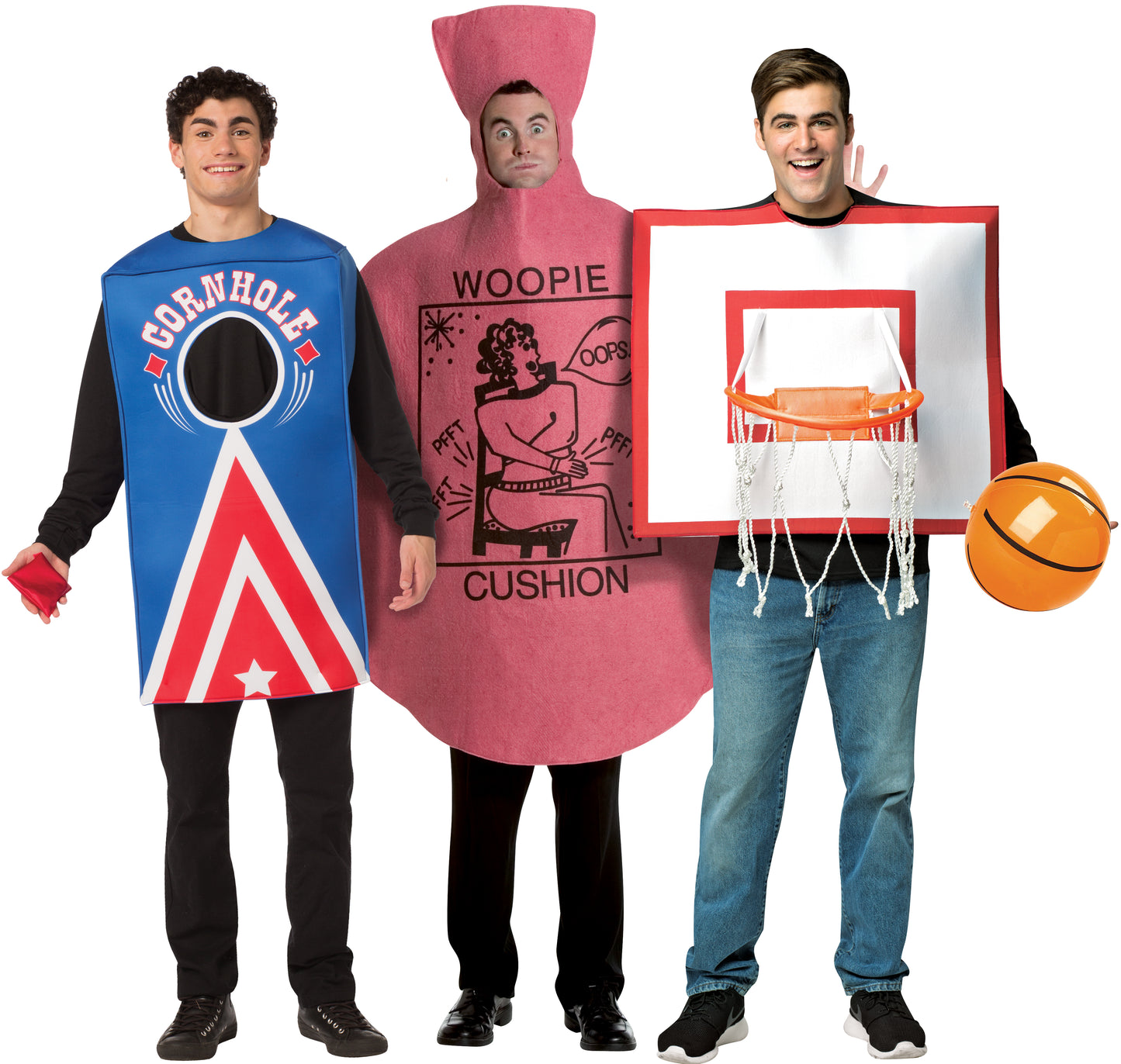 Basketball Hoop & Ball, Cornhole &  Woopie Cushion Group Costume, Adult One Size