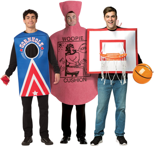 Basketball Hoop & Ball, Cornhole &  Woopie Cushion Group Costume, Adult One Size