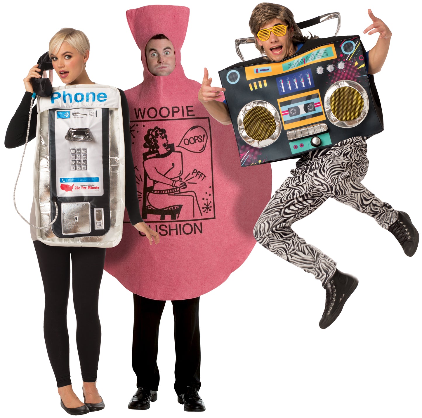 Retro Pay Phone, Woopie Cushion & Boom Box Group Costume, Adult One Size