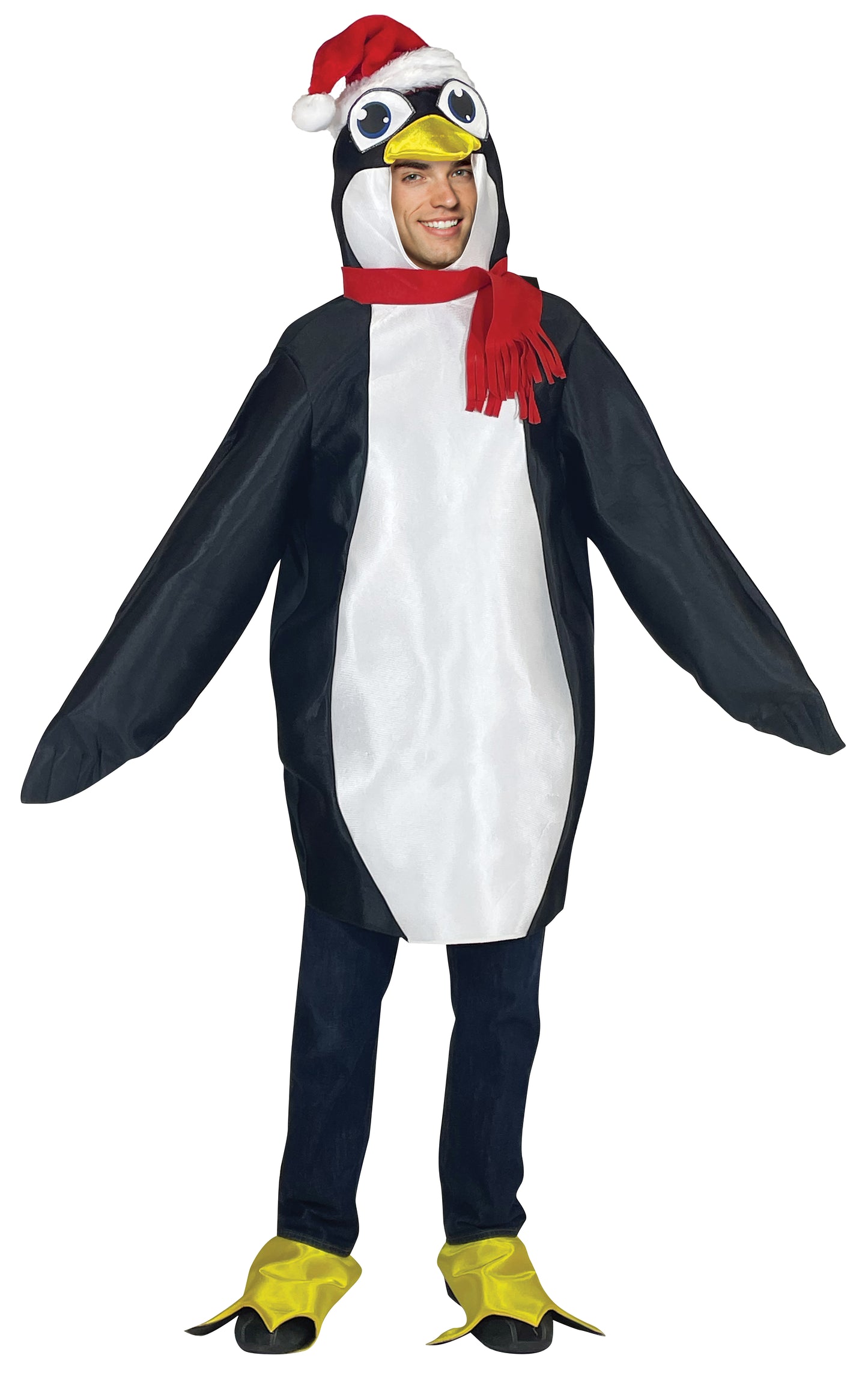 Ultimate Penguin with Santa Hat Costume, Men and Women, Adult One Size