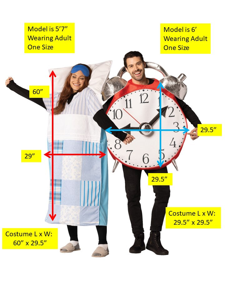 Sleeping Bed & Retro Alarm Clock Couples Costume, Adult One Size