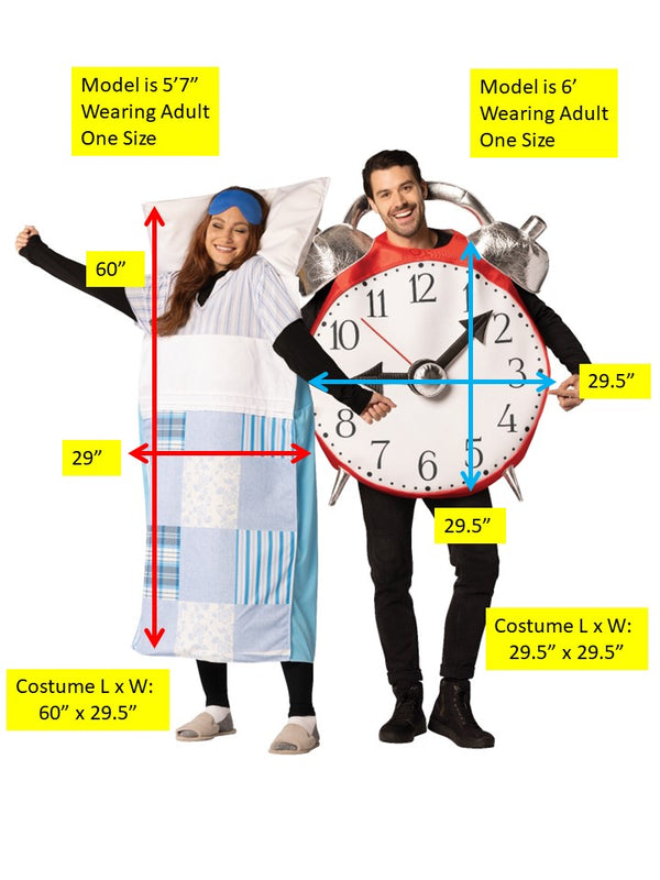 Sleeping Bed & Retro Alarm Clock Couples Costume, Adult One Size