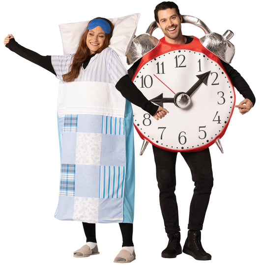 Sleeping Bed & Retro Alarm Clock Couples Costume, Adult One Size