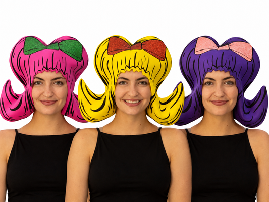 Pink, Purple & Yellow 3 Pack Bouffant Cartoon Wigs, Adult One Size