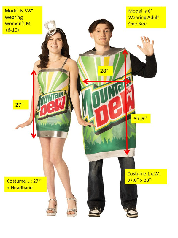 Dew Me Twice - Mountain Dew Dress & Tunic Couples Costume, Women's Size Medium and Men Adult One Size