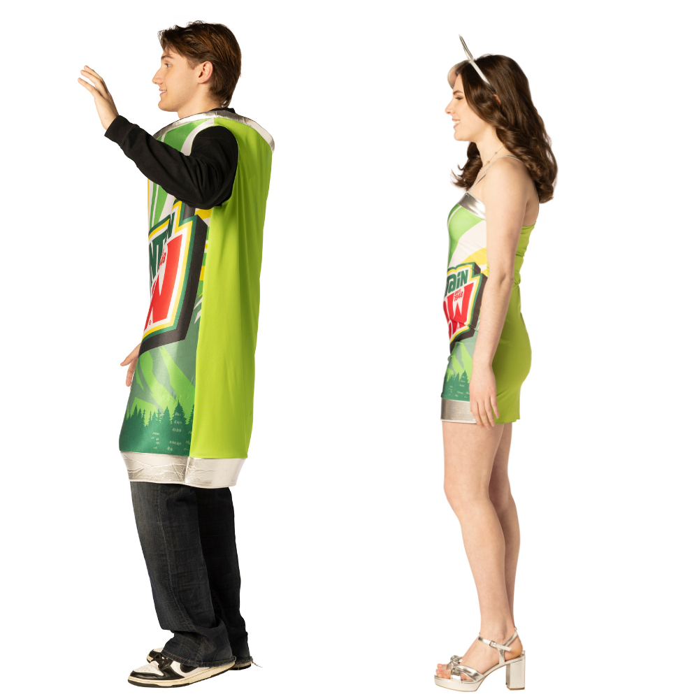 Dew Me Twice - Mountain Dew Dress & Tunic Couples Costume, Women's Size Medium and Men Adult One Size