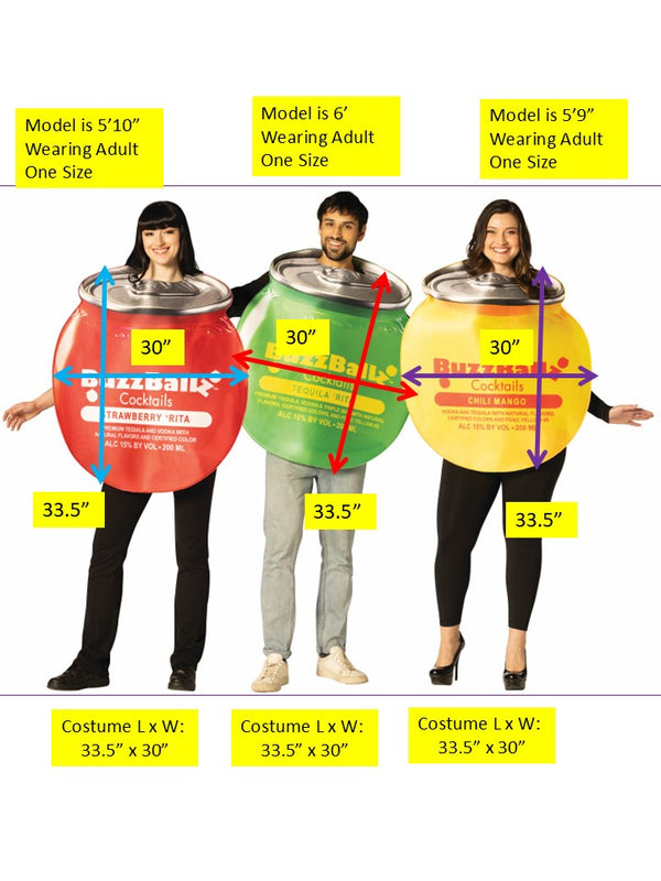 BuzzBallz Tequila 'Rita, Chili Mango & Strawberry 'Rita Group Costume, Adult One Size