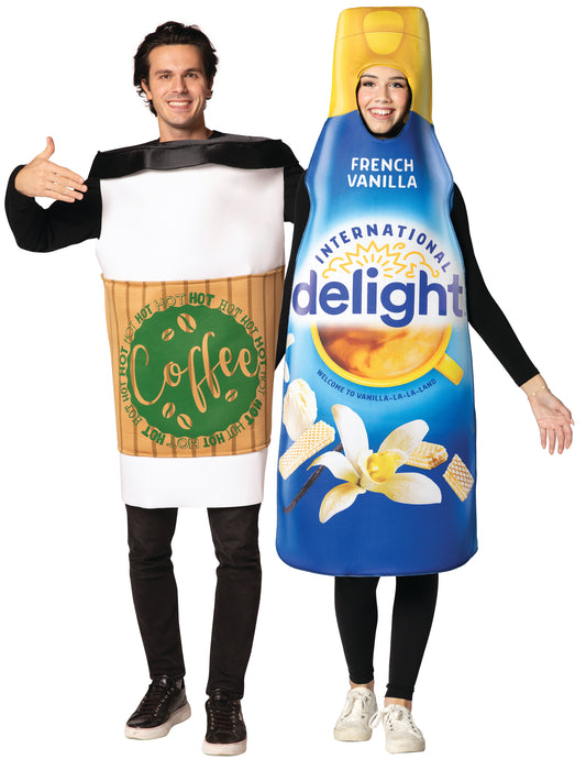 Café-Au-Lait - International Delight Vanilla Creamer & Coffee To Go Couples Costume, Adult One Size