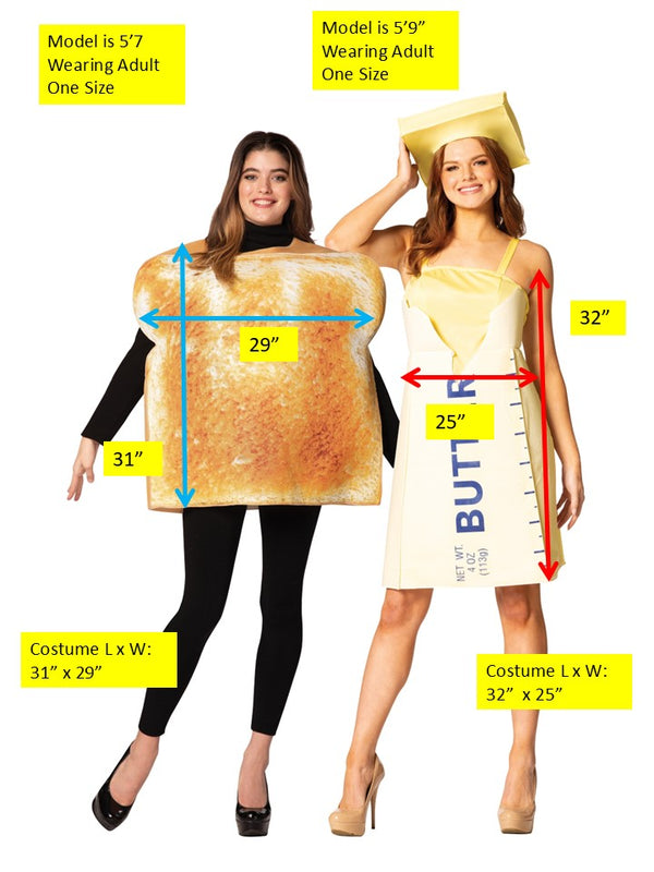 Hot Butter on Toast - Toast & Stick of Butter Dress Couples Costume, Adult One Size & Women's Size  2-8