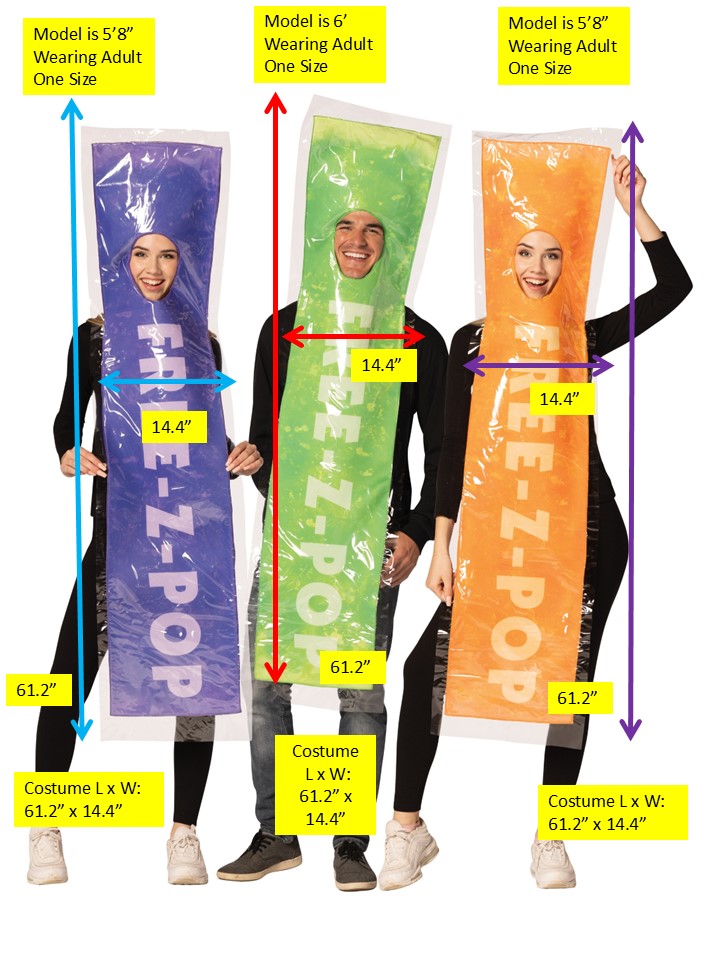 Free-Z-Pop 3 Pack Bundle Orange, Purple & Green Costume, Adult One Size