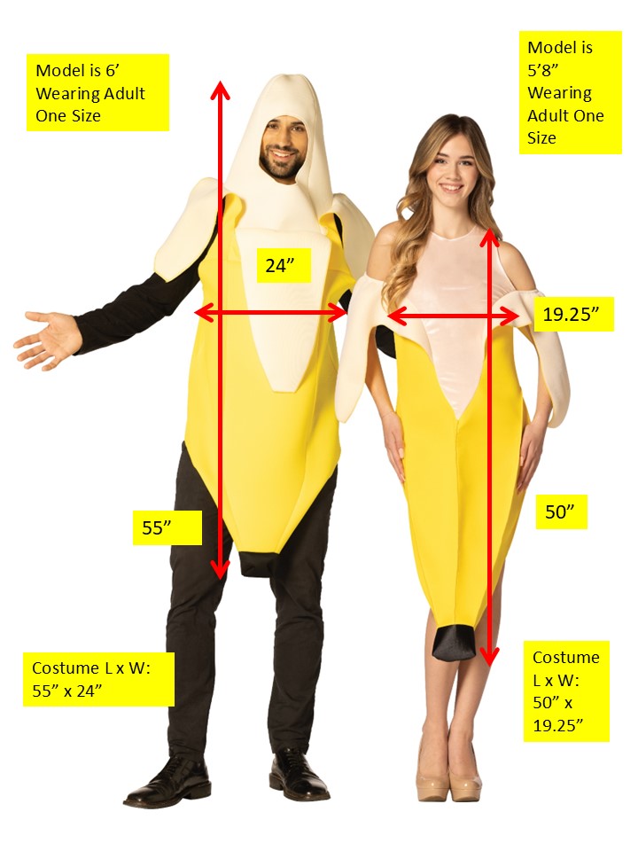 Peeled Banana Tunic & Peeled Banana Dress Couple Costume, Adult One Size & Women's Size 2-8