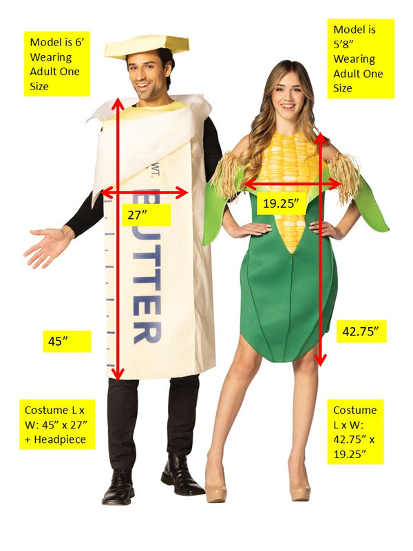 Corn on the Cob Dress & Stick of Butter Tunic Couple Costume, Women's Size 2-8 & Adult One Size