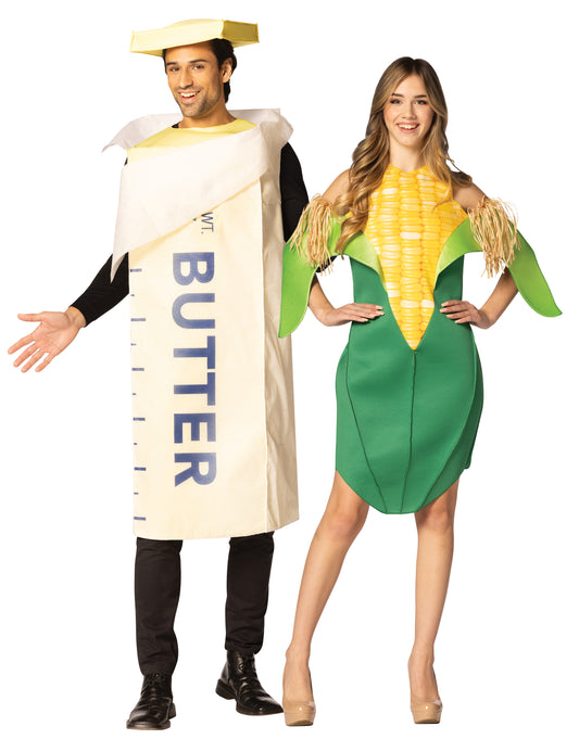 Corn on the Cob Dress & Stick of Butter Tunic Couple Costume, Women's Size 2-8 & Adult One Size