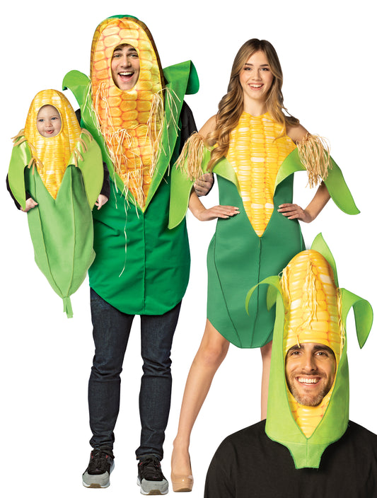 Family of Corn- Corn on the Cob Tunic, Corn on Cob Dress, Ear of Corn Hat, & Ear of Corn Bunting Group Costume, Men, Women & Baby, Various Sizes