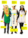 Corn on the Cob Tunic, Stick of Butter Tunic & Salt Shaker Bottle Group Costume, Adult One Size