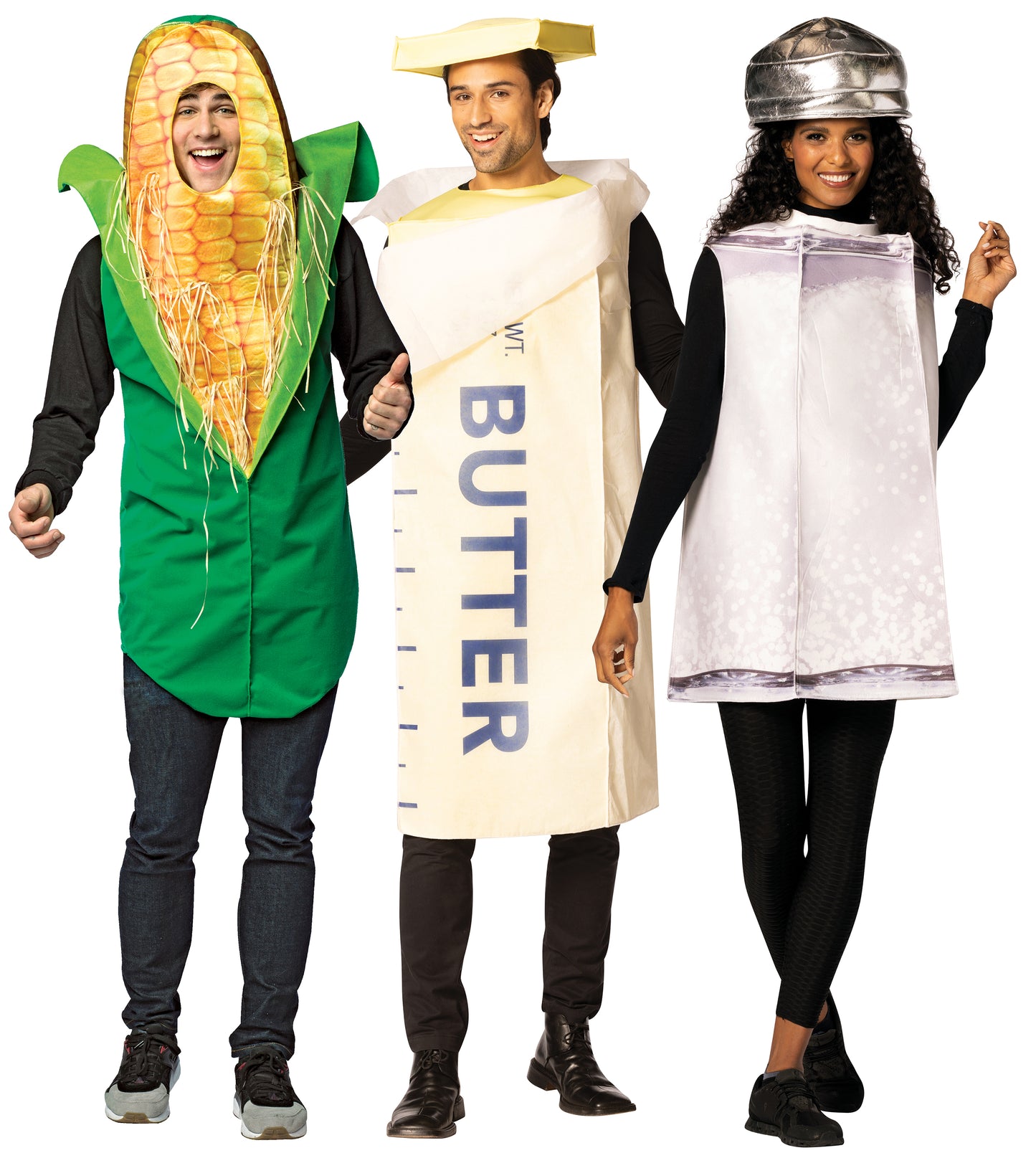 Corn on the Cob Tunic, Stick of Butter Tunic & Salt Shaker Bottle Group Costume, Adult One Size