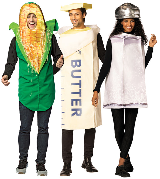 Corn on the Cob Tunic, Stick of Butter Tunic & Salt Shaker Bottle Group Costume, Adult One Size