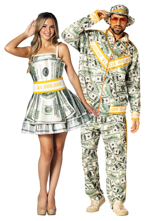 Money Dress & Money Suit Couple Costume, Women's Size 2-8 & Men's L-XL