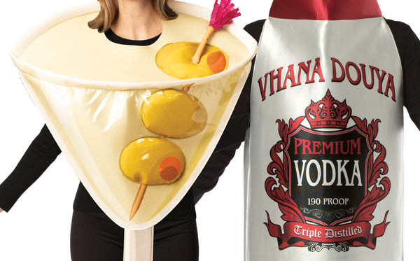 Dirty Martini Glass & Vodka Bottle Couple Costume, One Size Fits Most Adults