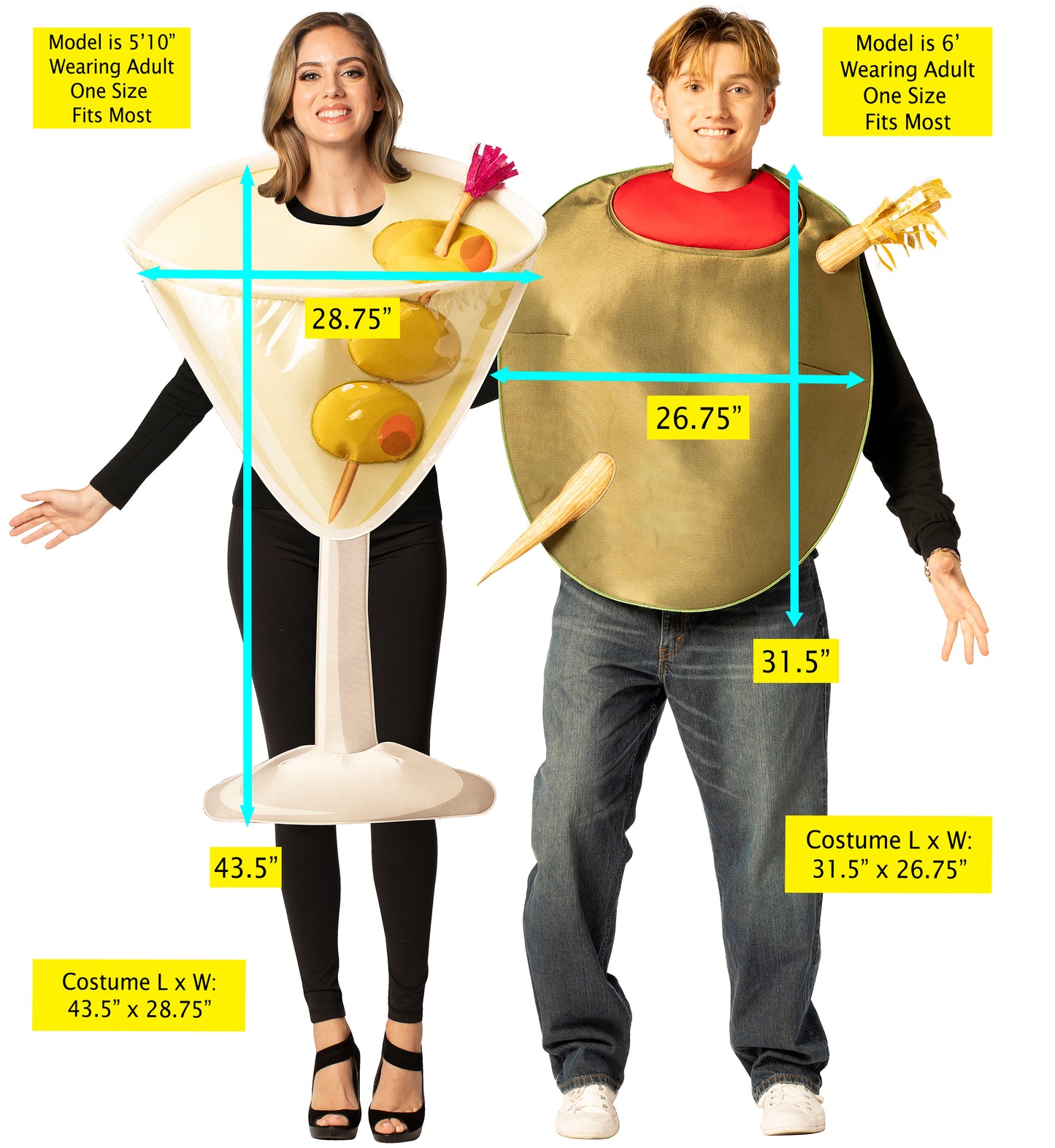 Dirty Martini Glass & Olive Couple Costume, One Size Fits Most Adults