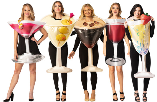 Dirty Martini, Espresso Martini, Cosmopolitan Dress, Champagne Flute, & Glass of Red Wine Dress Group Costume, One Size Fits Most Adults