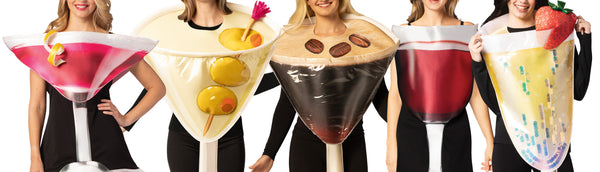 Dirty Martini, Espresso Martini, Cosmopolitan Dress, Champagne Flute, & Glass of Red Wine Dress Group Costume, One Size Fits Most Adults