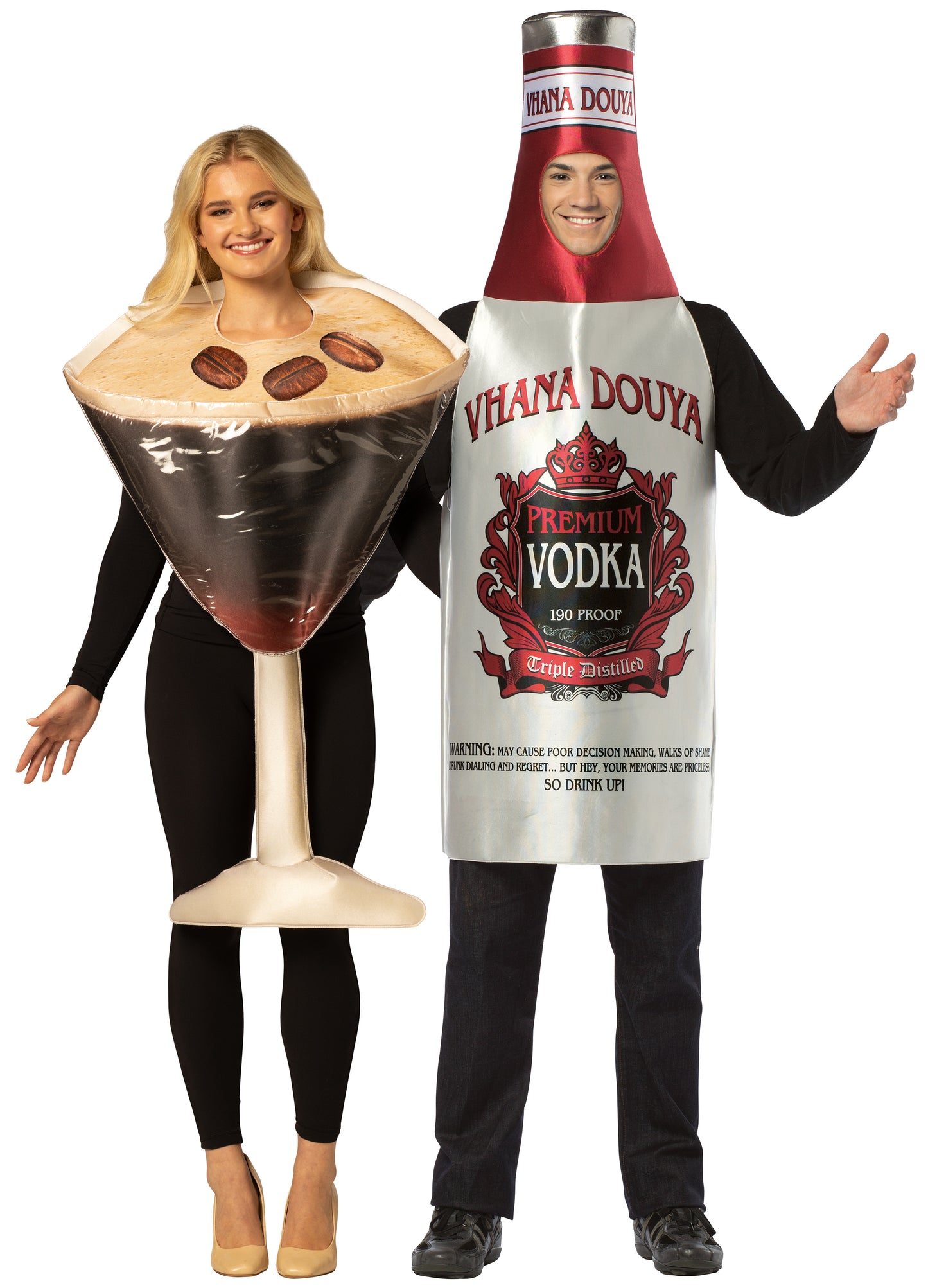 Espresso Martini Glass & Vodka Bottle Couple Costume, One Size Fits Most Adults