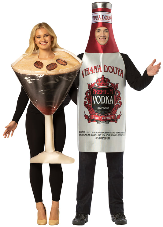 Espresso Martini Glass & Vodka Bottle Couple Costume, One Size Fits Most Adults