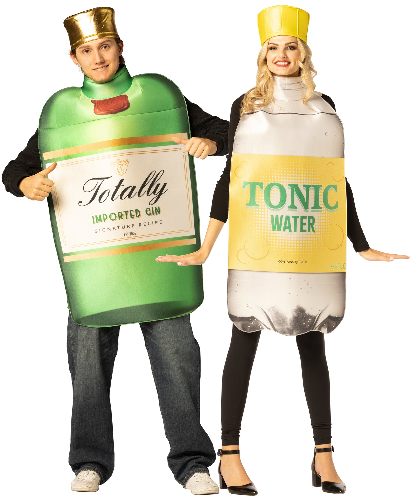 Gin Bottle with Hat & Tonic Water Bottle with Hat Couple Costume, One Size Fits Most Adults