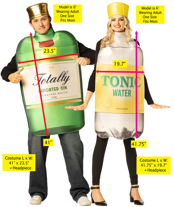 Gin Bottle with Hat & Tonic Water Bottle with Hat Couple Costume, One Size Fits Most Adults