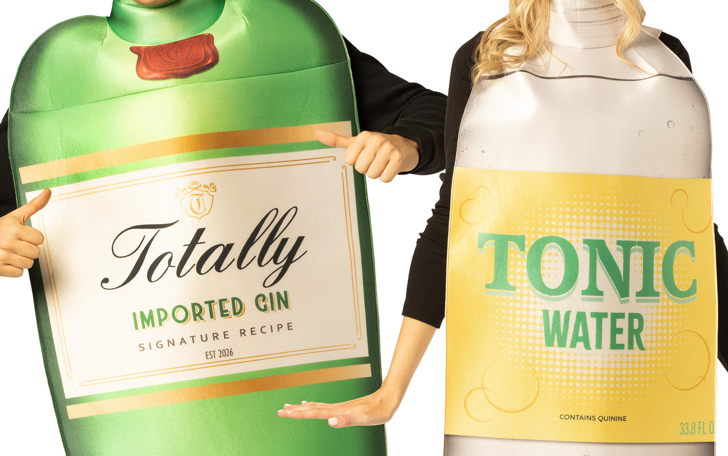 Gin Bottle with Hat & Tonic Water Bottle with Hat Couple Costume, One Size Fits Most Adults